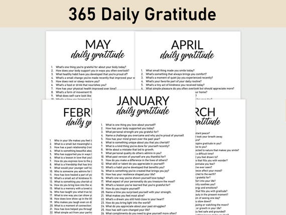 365 Daily Gratitude Journal Prompts , Printable, Journal, Minimalist, Self Care, Mental Health, Daily Happiness, Growth, Simple Joys