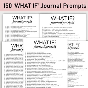 150 What If Journal Prompts, bedruckbar, Journal, minimalistisch, Reflexionen, WHAT IF Fragen, Dankbarkeit, Herausforderungen, Wachstum
