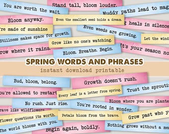 Spring Words and Phrases Printable, Ephemera, Digital Instant Download, Quotes, Positive, Motivate, Spring Season