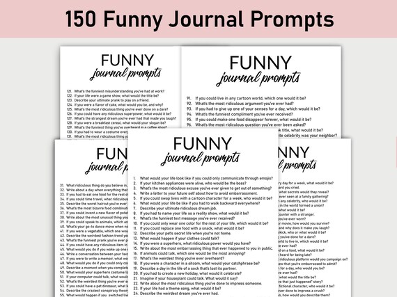 150 Funny Journal Prompts, Printable, Journal, Minimalist, Reflections, Humor, Hilarious Journal Prompts, Laugh, Joy, Happiness