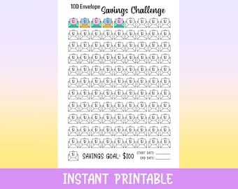 100 Envelope Challenge Printable, Instant Download Printable, Journal Month Tracker, 100 Savings Challenge, Goals, Budget Tracker, Finance