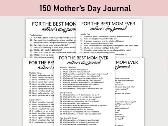 150 Mother's Day Journal, Printable, Journal for Mom, Guided Journal, Keepsake Gift, Mother's Day, Love, Milestones, Best Mom Ever