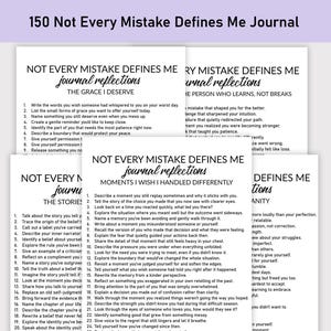 May include: A stack of white journals with the text "NOT EVERY MISTAKE DEFINES ME" and "journal reflections" printed on the covers. Each journal has a different subtitle, such as "THE GRACE I DESERVE" and "THE STORIES". The journals are designed for self-reflection.