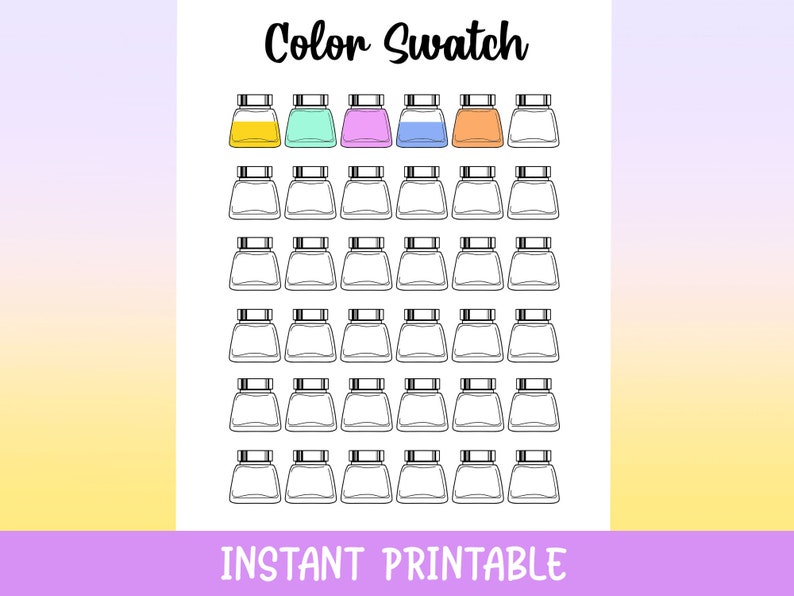 Color Swatch Chart, Instant Download Printable, Planner, Journal Page ...