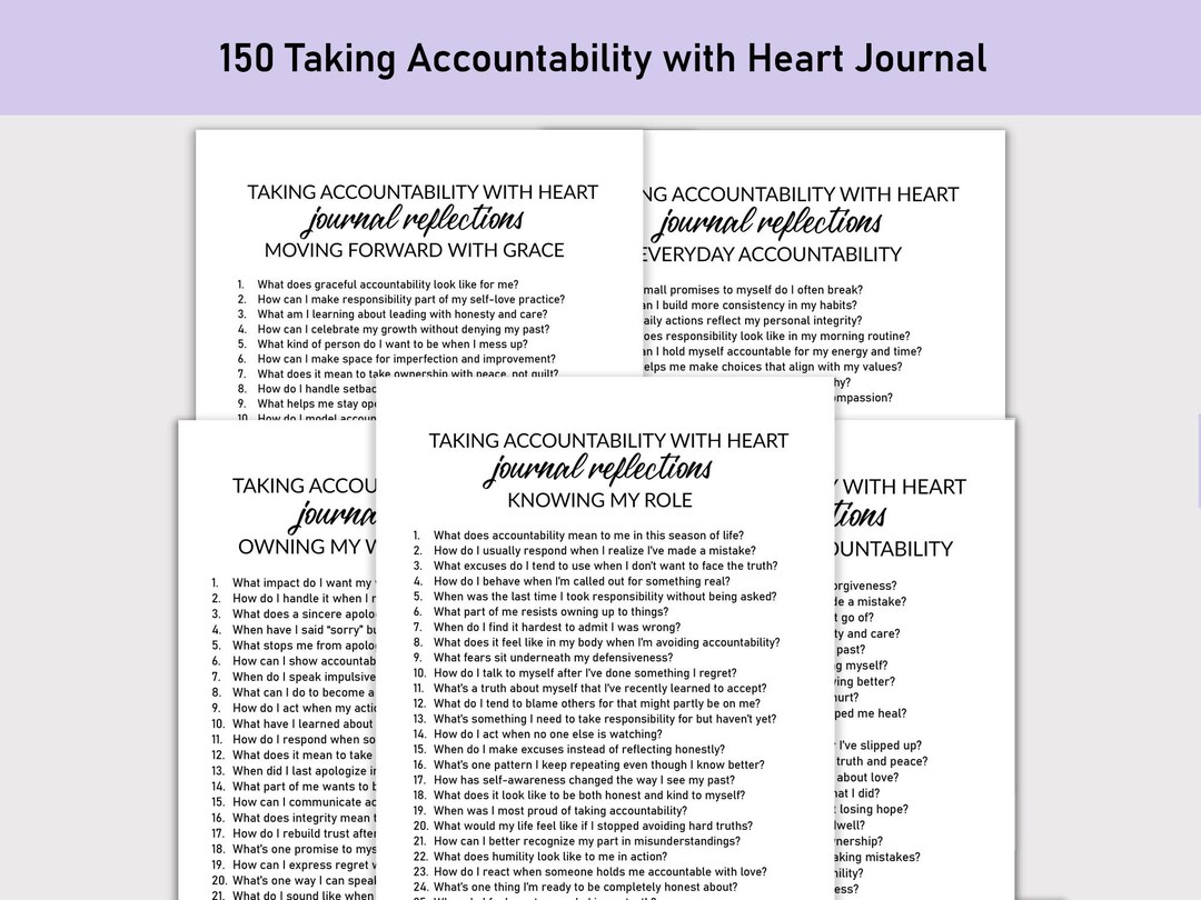 150 Taking Accountability With Heart Journal, Printable, Journal ...