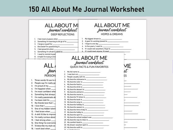 All About Me Printable Worksheet, Journal Printable, Fill-in-the-Blank Questions, Know Yourself Journal Workbook, Self-Discovery, Reflection