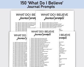 150 What Do I Believe Journal Prompts , Printable, Journal, Minimalist, Reflections, Questions, Gratitude, Challenges