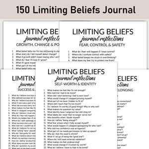 150 Self Limiting Beliefs Journal, Printable, Journal, Unlearn & Reframe Thoughts, Break Free, Challenge Your Beliefs, Guided Mental Blocks