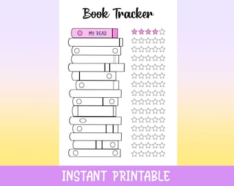 Book Tracker Printable, Instant Download, Planner, Journal Page, Month Tracker, Reading Tracker, Books, Read, Library, 15 Book Challenge