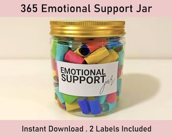 Frasco de apoyo emocional diario de 365, afirmaciones imprimibles, autocuidado, salud mental, reflexiones, frasco de afirmaciones, regalo DIY, inspiración