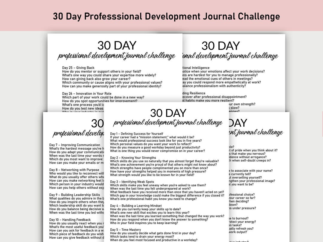 30 Day Professional Development Journal Challenge Printable, Challenge ...