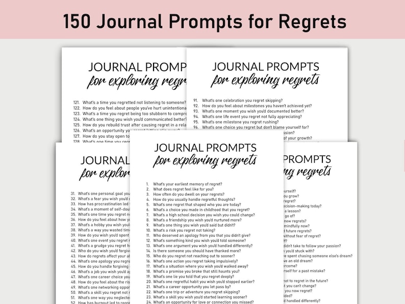 150 Journal Prompts for Regrets Bundle, Printable, Journal, Minimalist ...