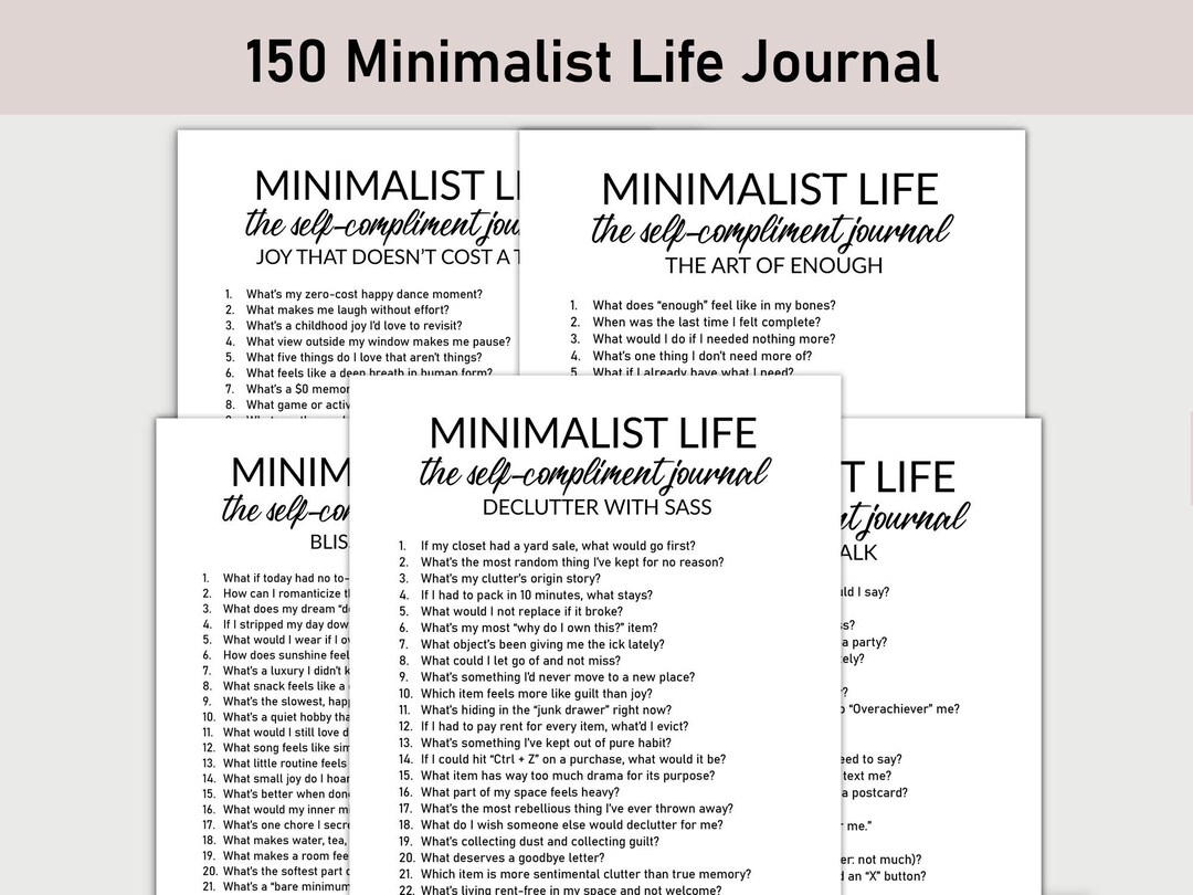 150 Minimalist Life Journal, Printable, Journal, Reflections, Mindful &amp; Minimal, Minimalism ...
