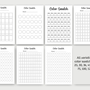Color Swatch Chart Bundle, Printable, Blank Color Swatch, Journal, Ink ...