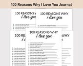 100 Reasons Why I Love You Printable Worksheet, Journal Printable, Fill-in-the-Blank Questions, Couple Journal Workbook, Love, Relationship
