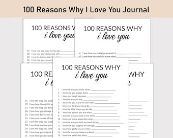Hoja de trabajo imprimible "100 razones por las que te amo", diario imprimible, preguntas para completar, cuaderno de pareja, amor, relaciones