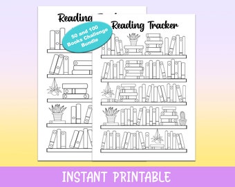 Reading Tracker Printable, Instant Download, Planner, Journal Page, Month Tracker, Books, Read, Library, 50 Book Challenge,100 Books to Read