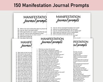 150 Manifestation Journal Prompts, Printable, Journal, Minimalist, Reflections, Manifest, Manifesting, Desire, Goals, Make it Happen