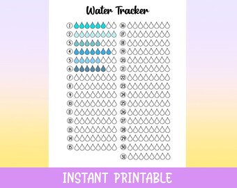 Water Tracker, Instant Download Printable, Habit Tracker, Health Tracker, Planner, Journal Page, Daily Planner, Water Log, Monthly Tracker