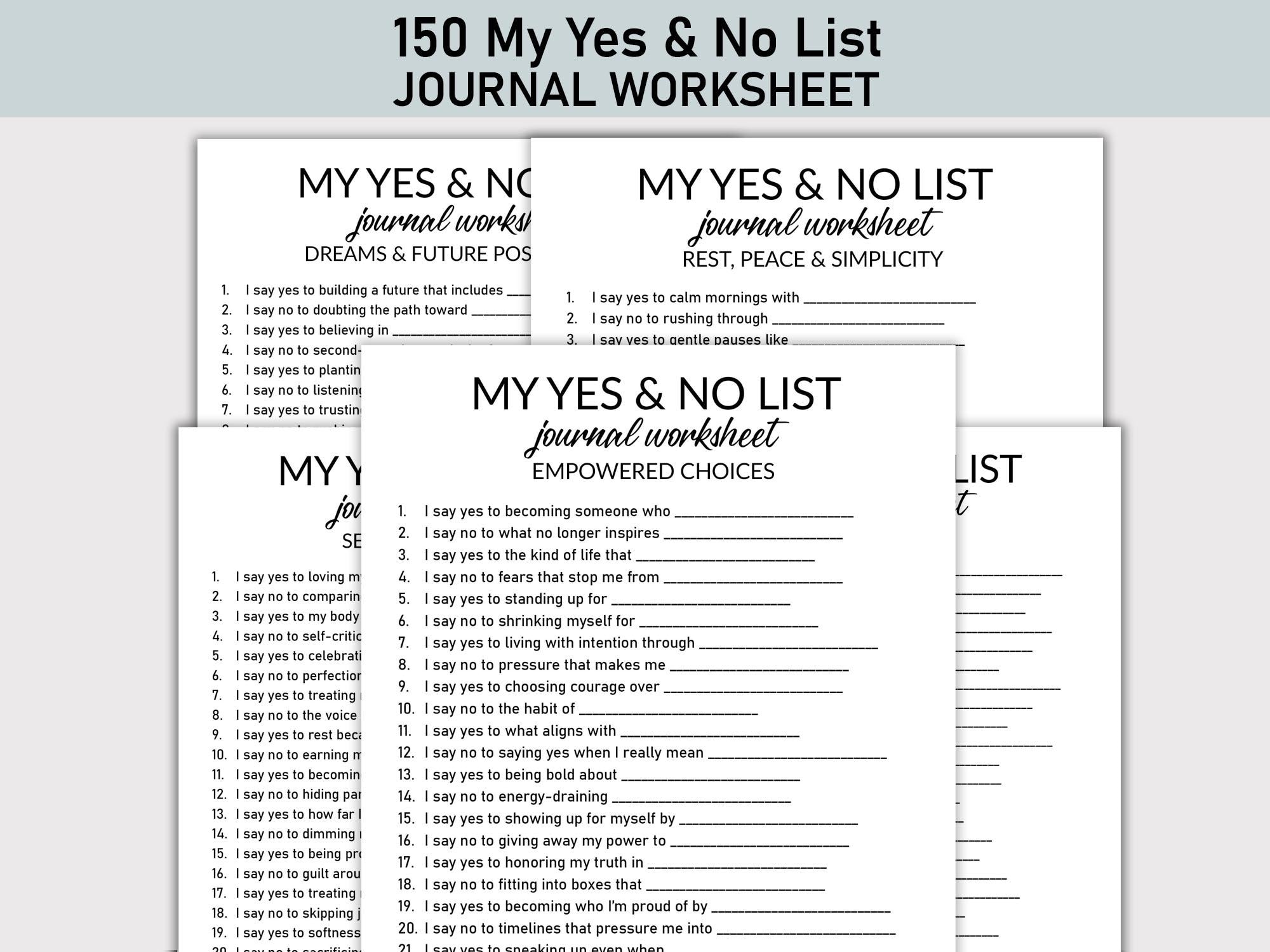 My Yes and No List Printable Worksheet, Journal Printable, Fill-in-the-Blank Questions, Journal Workbook, Boundaries, Self-Love & Clarity