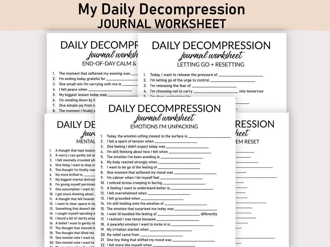 Decompression Worksheet Daily Decompression Printable Worksheet, Journal Printable, Fill-in-the ...