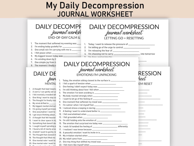 Decompression Worksheet Daily Decompression Printable Worksheet, Journal Printable, Fill-in-the ...