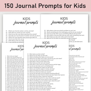 Op de afbeelding: Een printbaar werkblad met 150 dagboekprompts voor kinderen. De prompts zijn georganiseerd in drie kolommen en zijn ontworpen om zelfreflectie, creativiteit en persoonlijke groei te stimuleren.