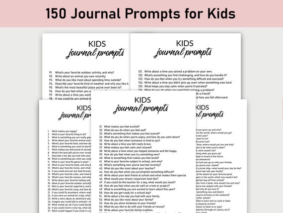 150 Journal Prompts for Kids, Printable, Children Journal, Minimalist, Reflections, Mindfulness, Gratitude Journal, School, Boys and Girls