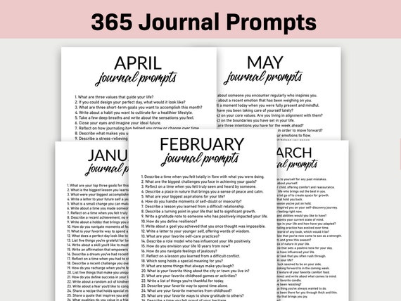365 Journal Prompts, Printable, Journal, Minimalist, Self Care, Mental Health, Wellness, Reflections, Beginners, Gratitude, Daily