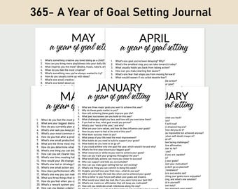 365 A Year of Goal Setting Journal,  Journal Printable, Minimalist, Goals, Gratitude, Reflections, Personal Growth, Mindfulness