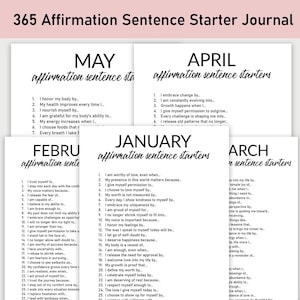 365 Affirmationssatz Starterjournal, bedruckbares Journal, Reflexionen, Affirmationen, positive Affirmation, tägliches Journal, Dankbarkeit