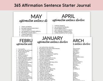365 Affirmation Sentence Starter Journal, Dziennik do druku, Refleksje, Afirmacje, Pozytywne afirmacje, Dziennik codzienny, Wdzięczność