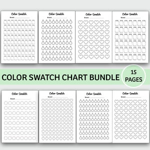 Color Swatch Chart Bundle, Printable, Blank Farbmuster, Journal, Ink Swatch, 25, 50, 75, 100, Einmachglas, Herzen, Wassertropfen, Kreis, Rund