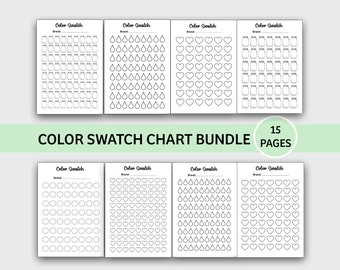 Color Swatch Chart Bundle, Printable, Blank Color Swatch, Journal, Ink Swatch, 25, 50, 75, 100, Jar, Hearts, Water Droplets, Circle, Round