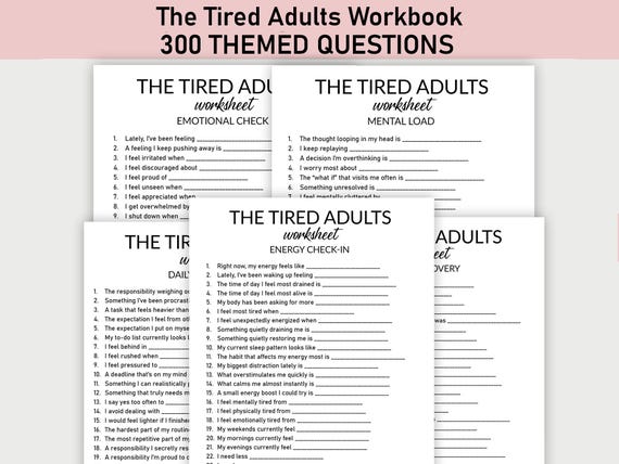 The Tired Adults Workbook, Journal Printable, Fill-in-the-Blank Questions, Burnout, Mental Reset Activity Book, Overwhelmed Adults