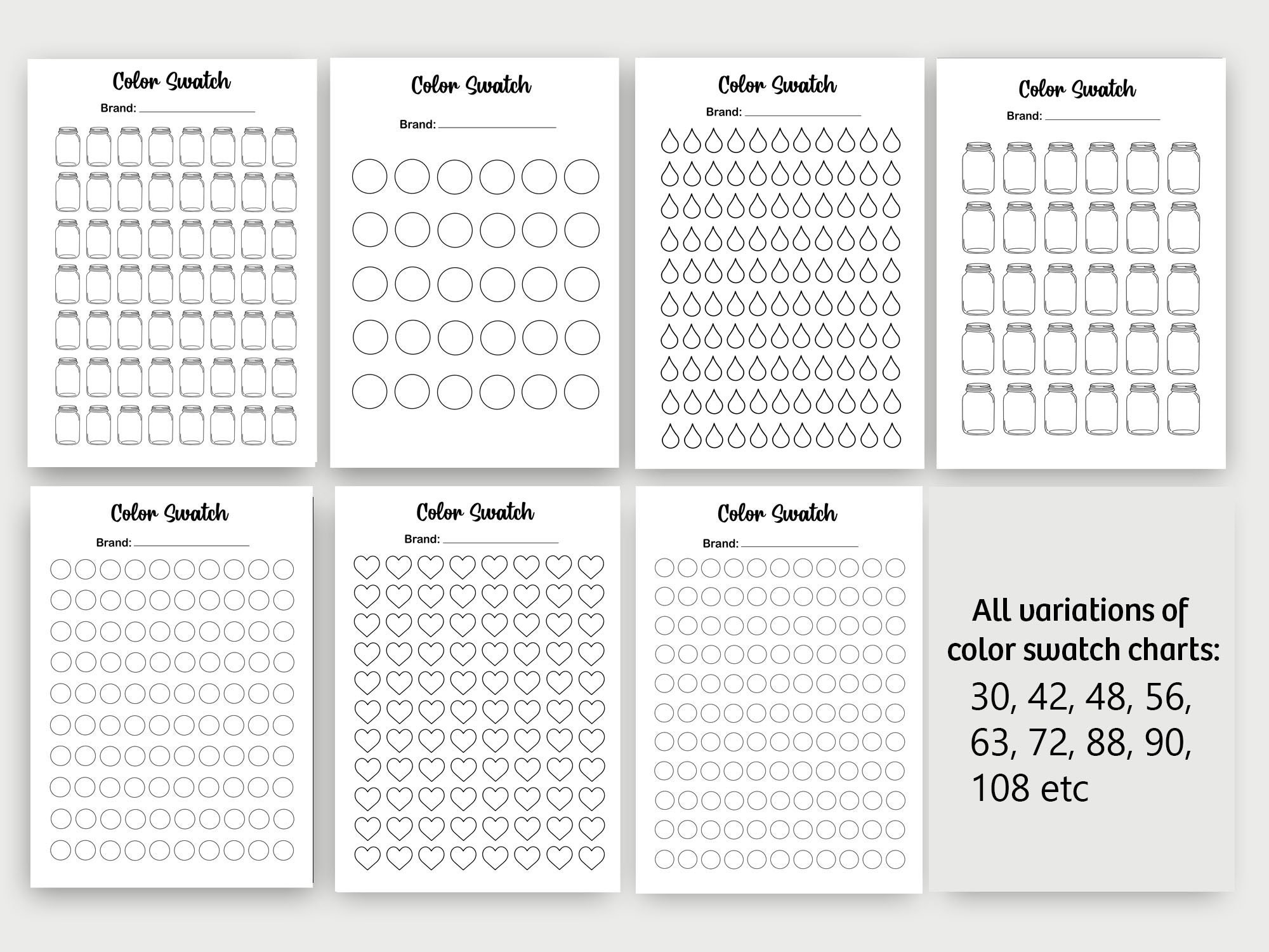 Color Swatch Chart Bundle, Printable, Blank Color Swatch, Journal, Ink ...