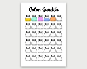 Color Swatch Chart, Instant Download Printable, Planner, Journal Page, Tracker, Ink Test, Fountain Pen Ink Swatch, Markers, Watercolor