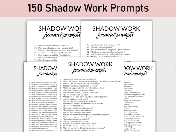 150 Shadow Work Prompts, Journal Prompts, Healing, Printable, Journal, Minimalist, Reflections, Forgiveness, Heal, Inner Child