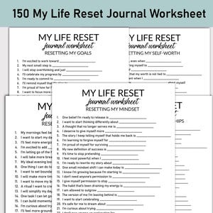 Foglio di lavoro stampabile "My Life Reset", diario stampabile, domande a risposta multipla, quaderno di lavoro per il diario della mentalità, sviluppo personale, obiettivi