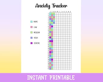 Anxiety Tracker Printable, Instant Download Printable, Mood Tracker, Planner, Journal Page, Daily Planner, Mental Health, Wellness