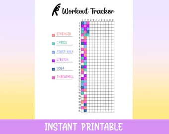 Workout Tracker, Instant Download Printable, Fitness Log, Health Tracker, Planner, Journal Page, Daily Planner, Exercise Tracker