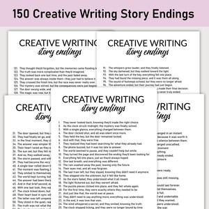 May include: A printable worksheet with 150 creative writing story endings. The worksheet is black and white and features a simple, modern design.