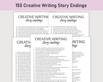 150 Creative Writing Story Endings, Printable, Journal, Creative Writing Ideas, Creative Writing Prompts, Conclusion Ideas for Short Stories