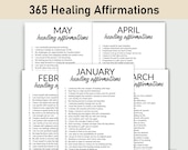 365 Daily Healing Affirmations , Printable, Journal, Minimalist, Self Care, Mental Health, Reflections, Words of Affirmations, Growth