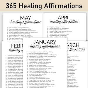 365 tägliche Heilung Affirmationen, bedruckbar, Journal, minimalistisch, Selbstfürsorge, psychische Gesundheit, Reflexionen, Worte der Affirmationen, Wachstum