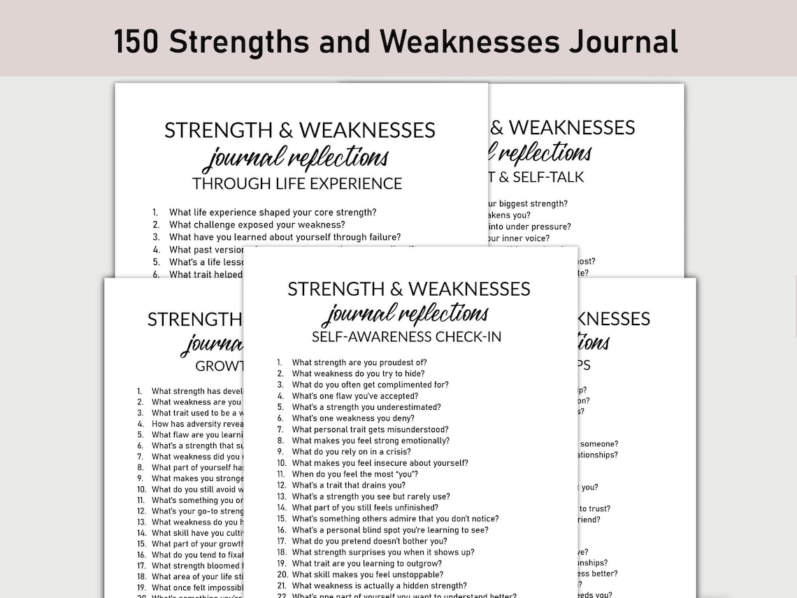 150 Strengths and Weaknesses Journal, Printable, Journal, Minimalist ...