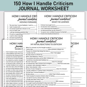 Foglio di lavoro stampabile su come gestire le critiche, diario stampabile, domande a risposta multipla, quaderno di lavoro per gestire meglio le critiche