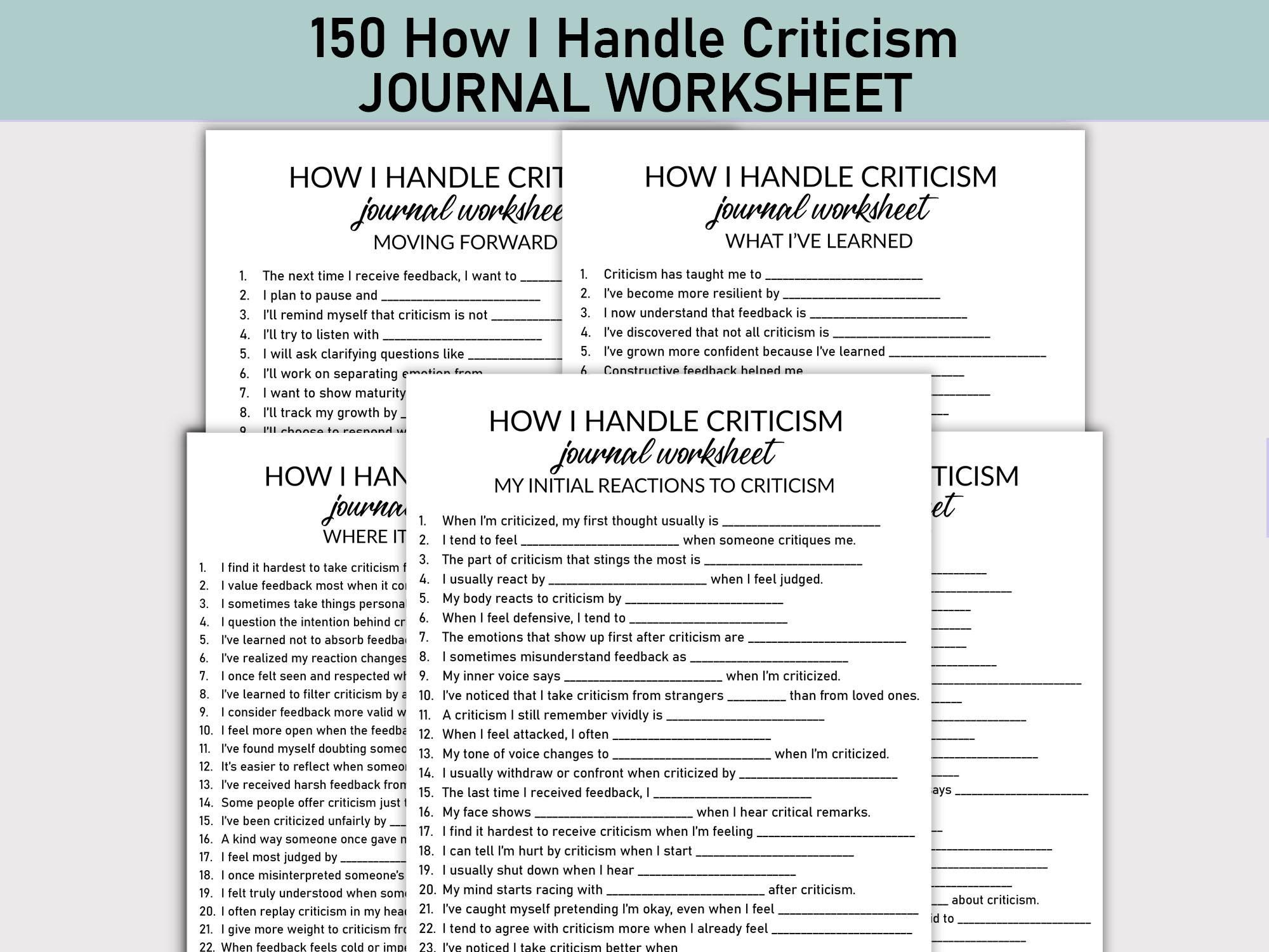 How I Handle Criticism Printable Worksheet, Journal Printable, Fill-in ...