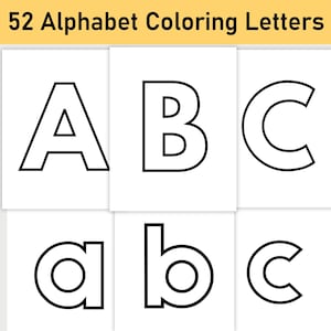Paquete de 52 letras del alfabeto para colorear, imprimible, páginas para colorear, tarjetas para colorear, alfabetos en mayúsculas, alfabetos en minúsculas, actividad preescolar