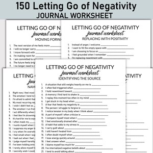 Foglio di lavoro stampabile per lasciar andare la negatività, diario stampabile, domande a risposta multipla, quaderno di lavoro per il diario della pace interiore, positività